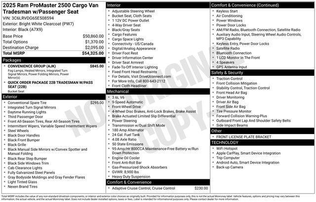 new 2025 Ram ProMaster 2500 car, priced at $49,314
