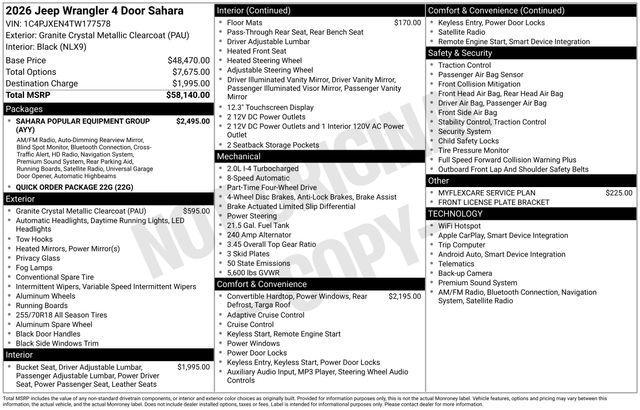 new 2026 Jeep Wrangler car, priced at $54,555