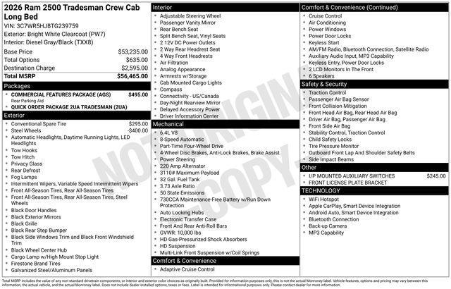 new 2026 Ram 2500 car, priced at $46,765