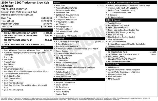 new 2026 Ram 3500 car, priced at $63,235