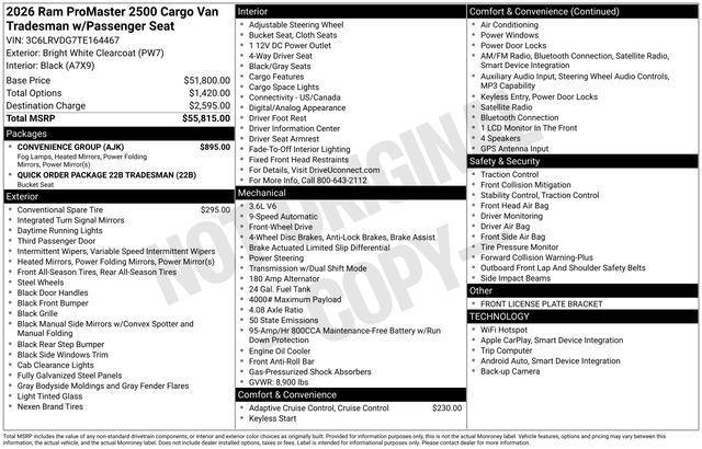 new 2026 Ram ProMaster 2500 car, priced at $42,559