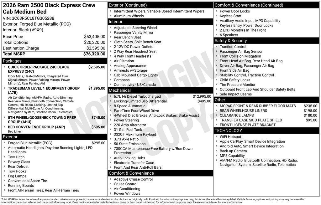 new 2026 Ram 2500 car, priced at $63,146
