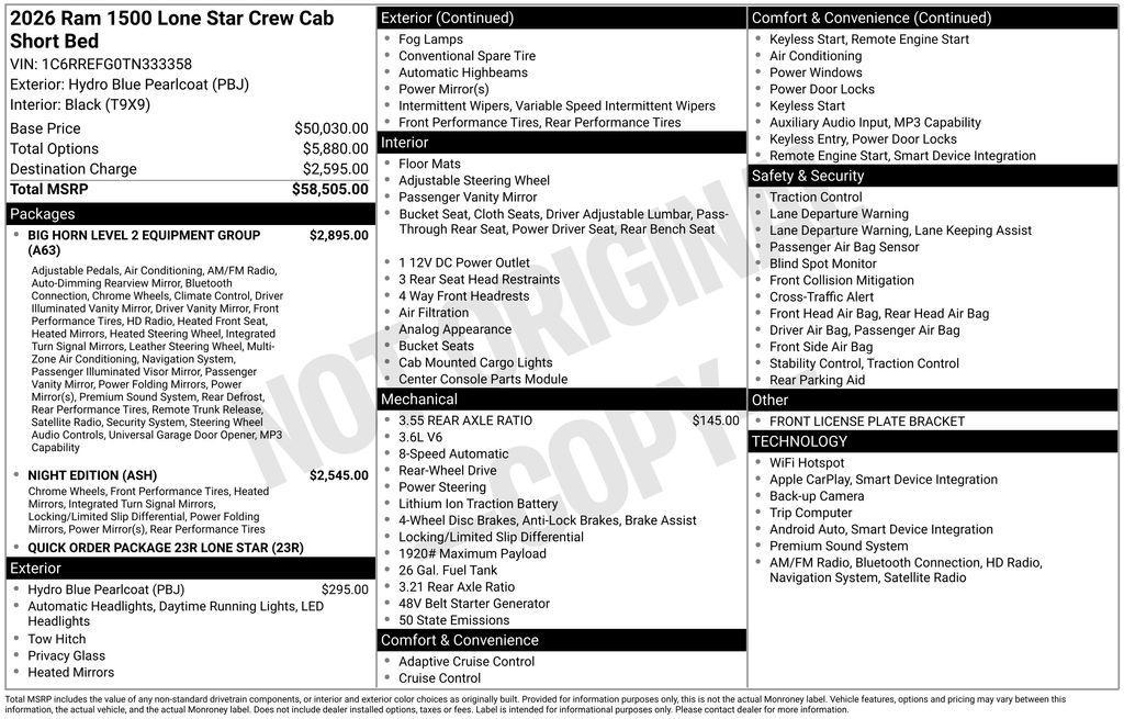 new 2026 Ram 1500 car, priced at $48,060
