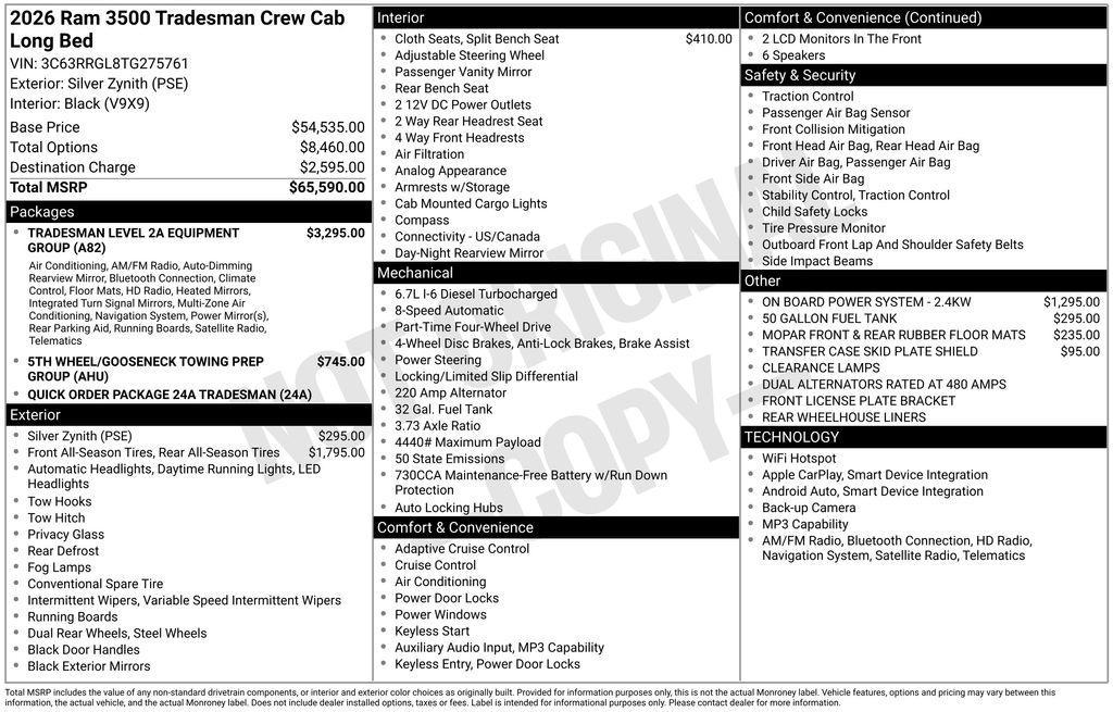 new 2026 Ram 3500 car, priced at $63,582