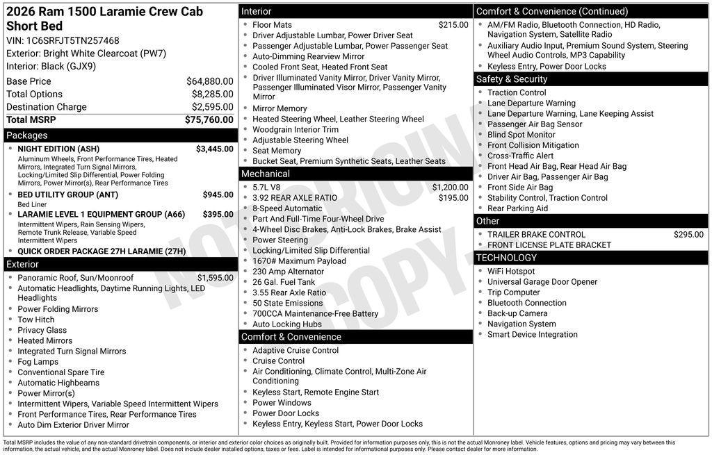 new 2026 Ram 1500 car, priced at $56,777