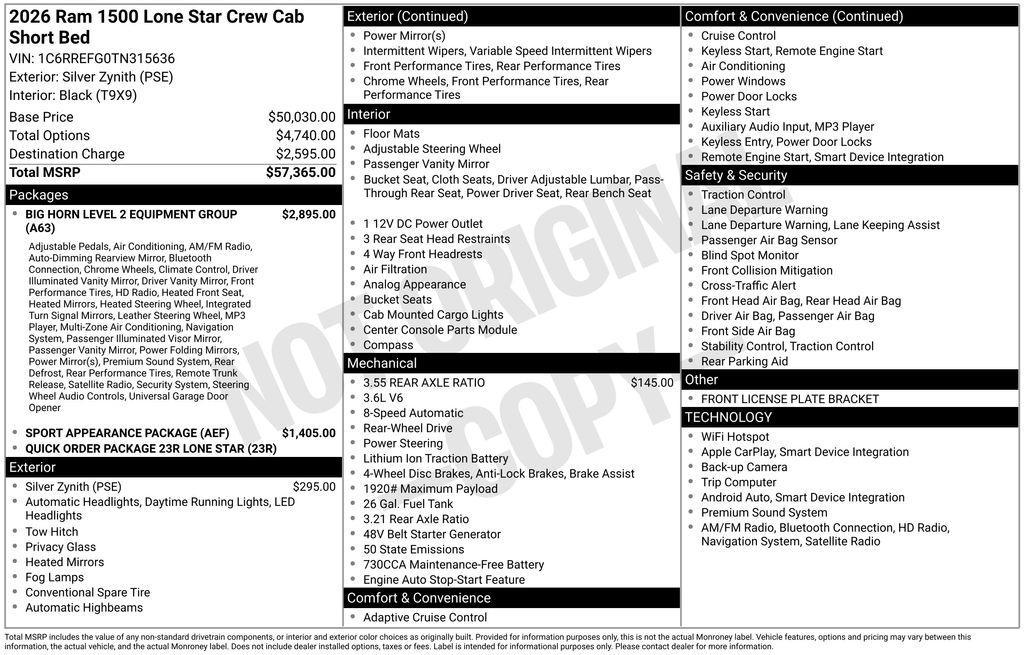 new 2026 Ram 1500 car, priced at $40,711