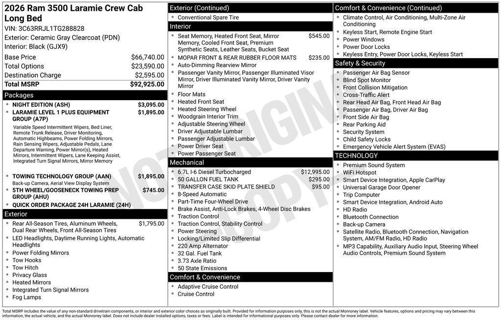 new 2026 Ram 3500 car, priced at $75,823