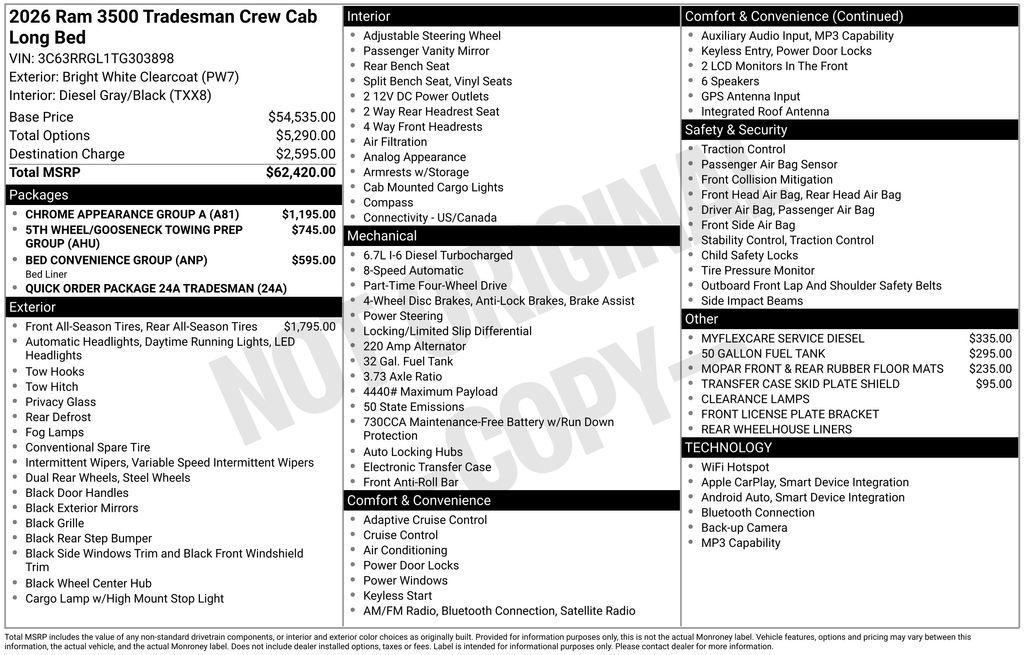 new 2026 Ram 3500 car, priced at $65,542