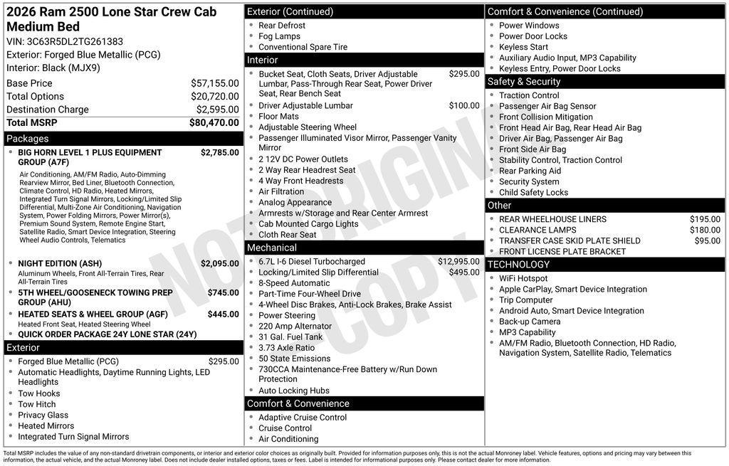 new 2026 Ram 2500 car, priced at $63,260