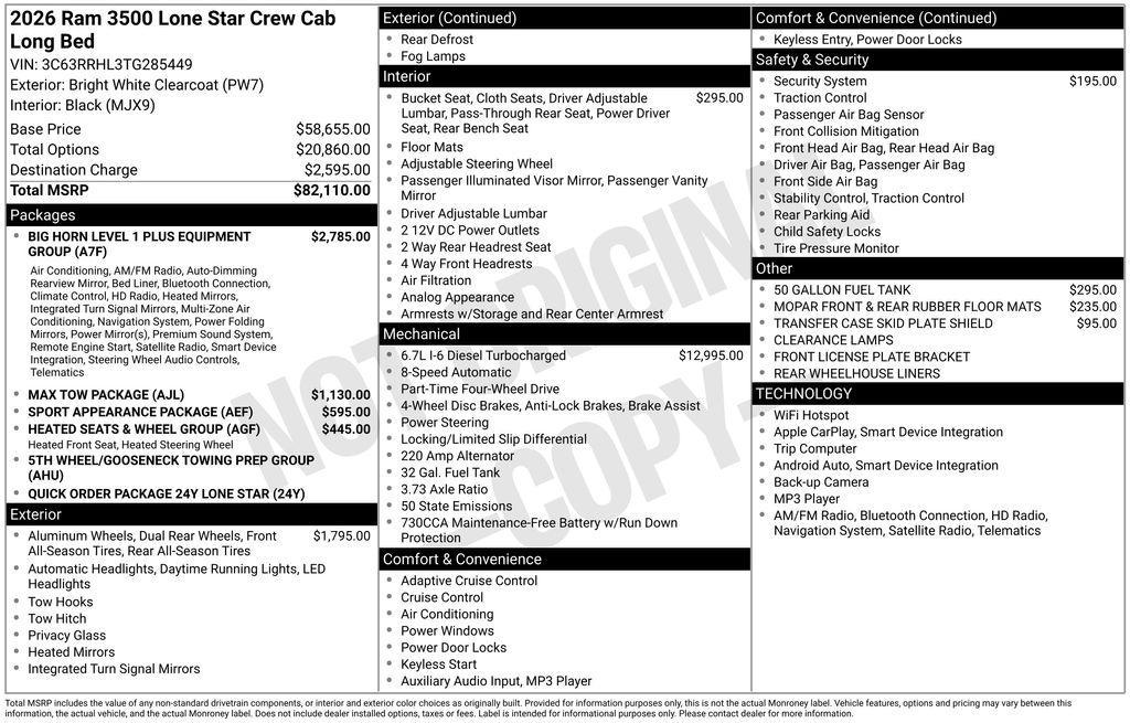 new 2026 Ram 3500 car, priced at $67,624