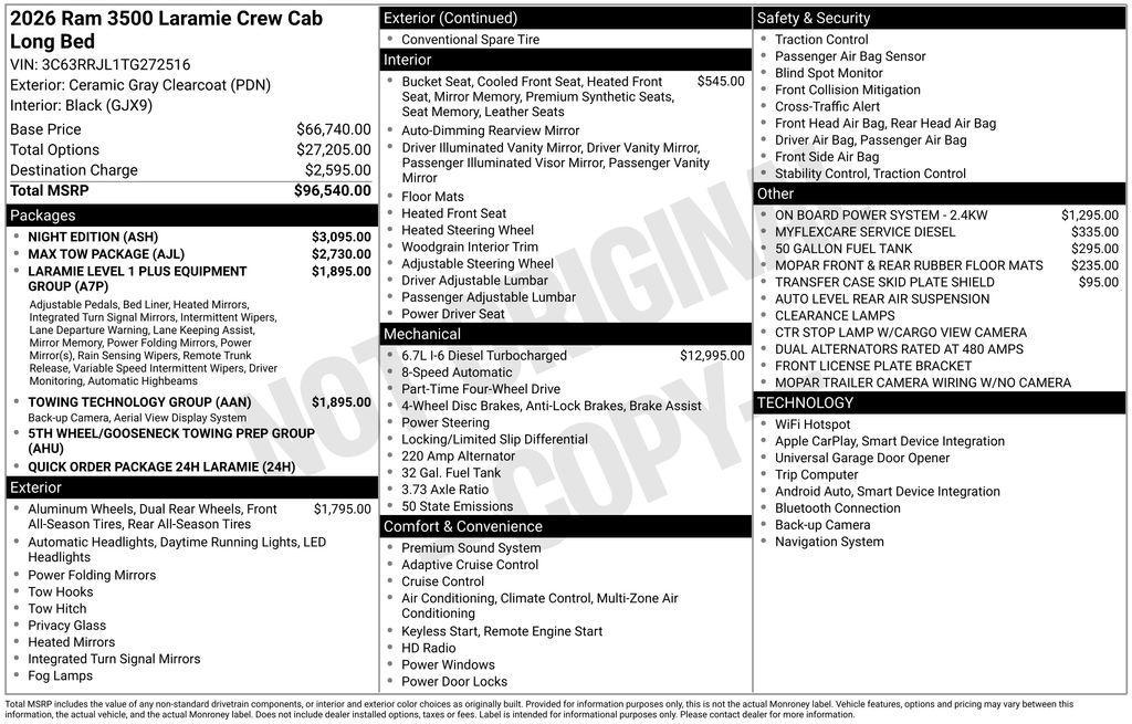 new 2026 Ram 3500 car, priced at $78,134