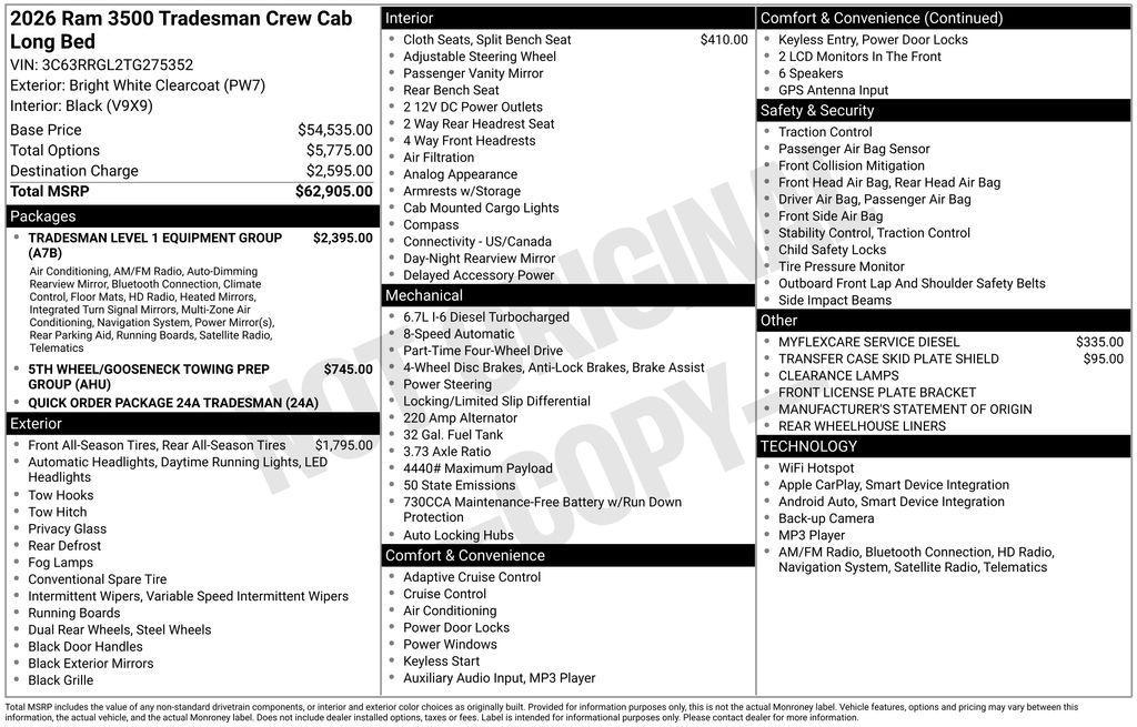 new 2026 Ram 3500 car, priced at $62,718