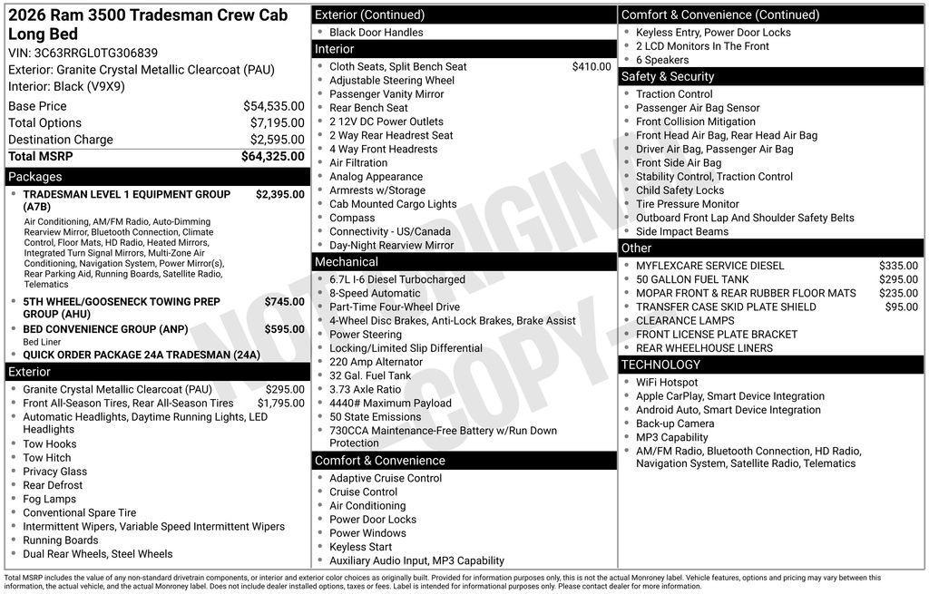 new 2026 Ram 3500 car, priced at $66,918