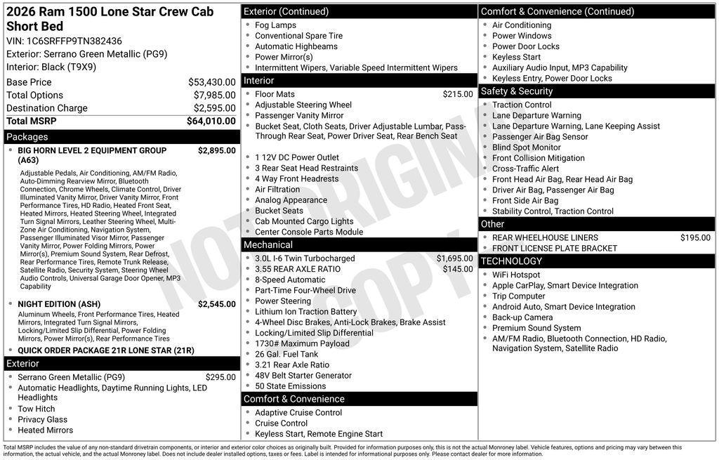 new 2026 Ram 1500 car, priced at $50,641