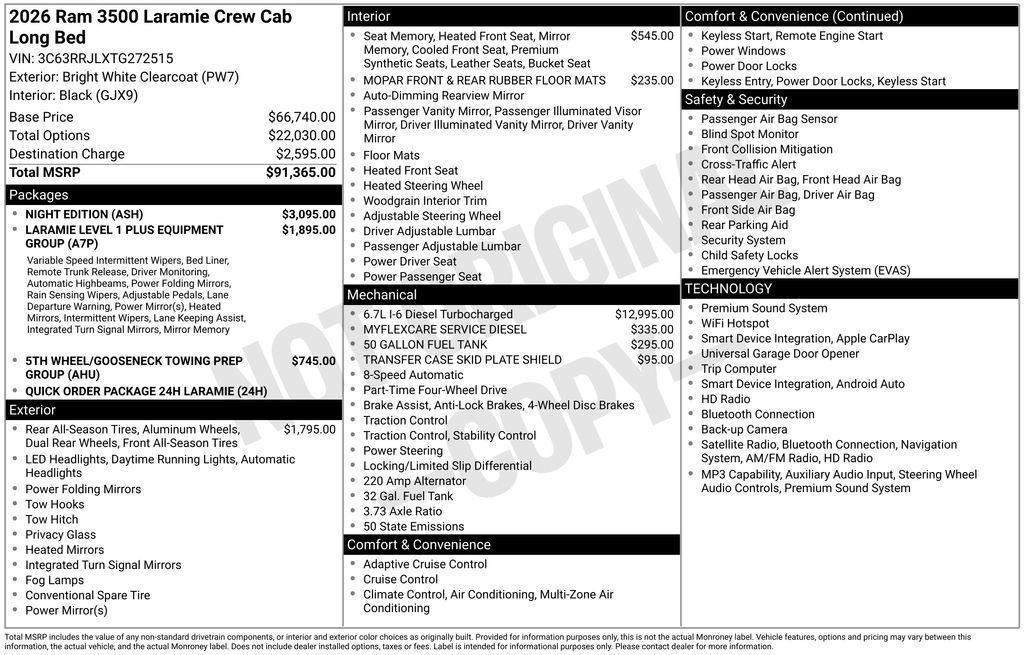 new 2026 Ram 3500 car, priced at $74,663