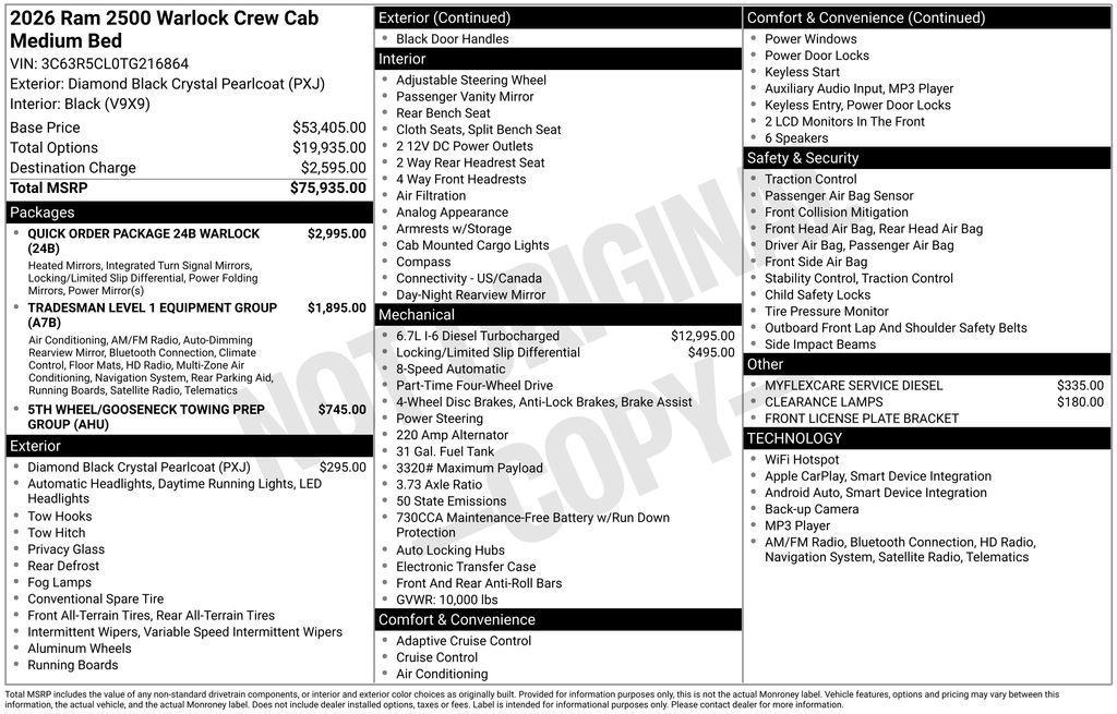 new 2026 Ram 2500 car, priced at $60,924