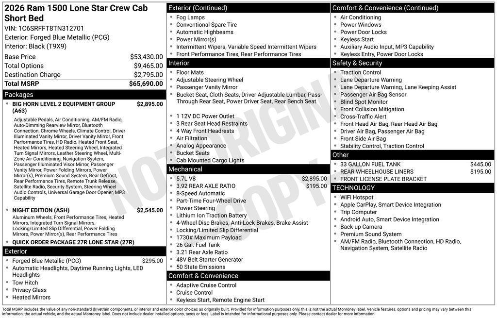 new 2026 Ram 1500 car, priced at $49,250