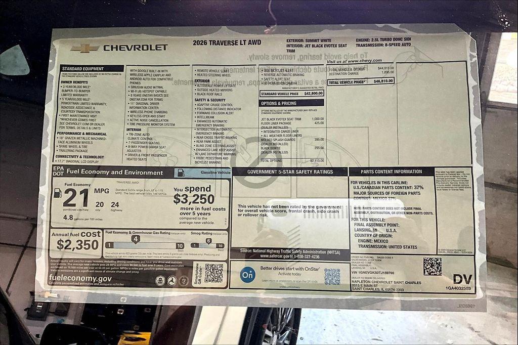 new 2026 Chevrolet Traverse car, priced at $42,970