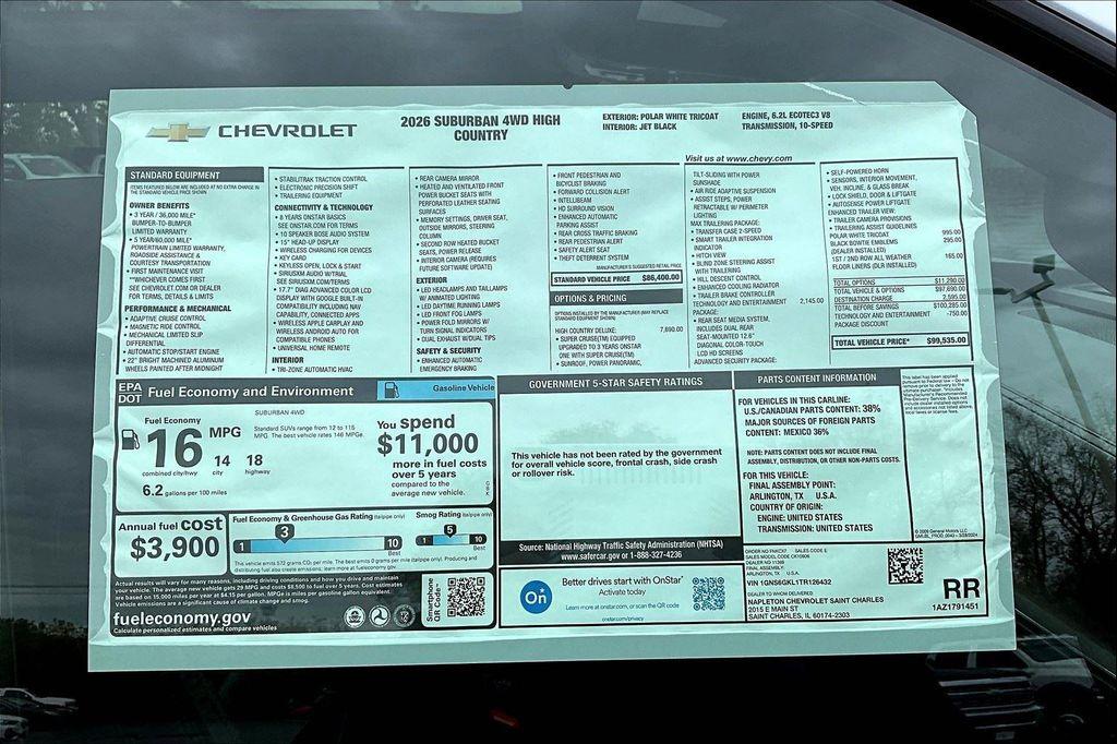 new 2026 Chevrolet Suburban car, priced at $96,535