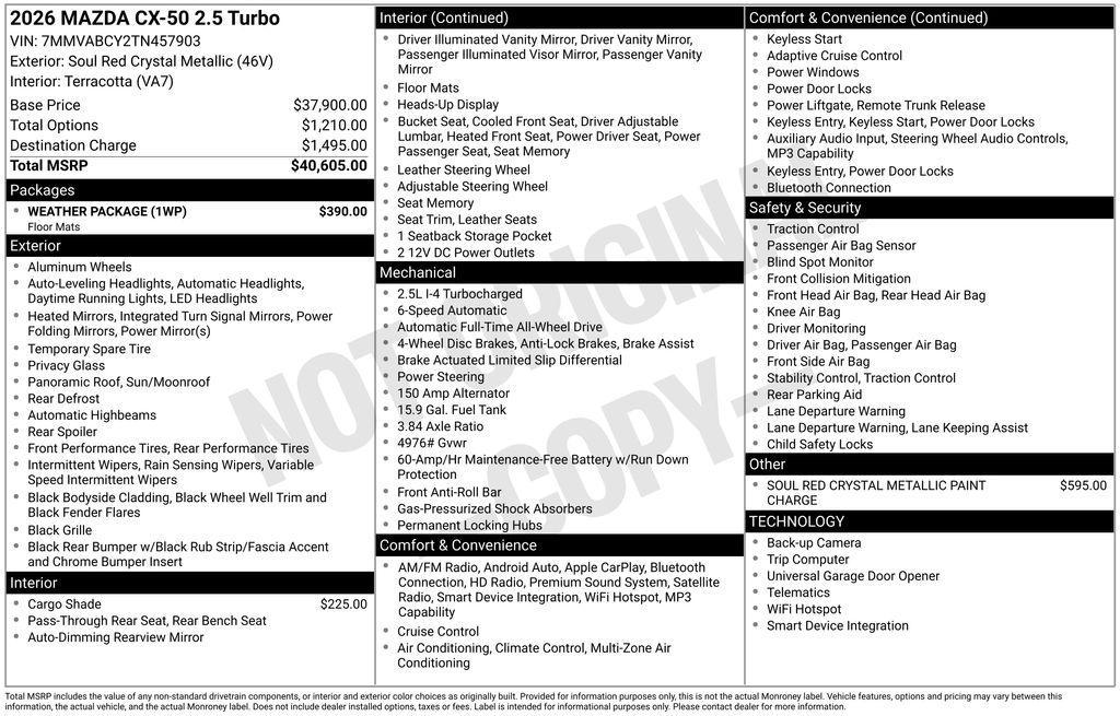 new 2026 Mazda CX-50 car, priced at $39,793