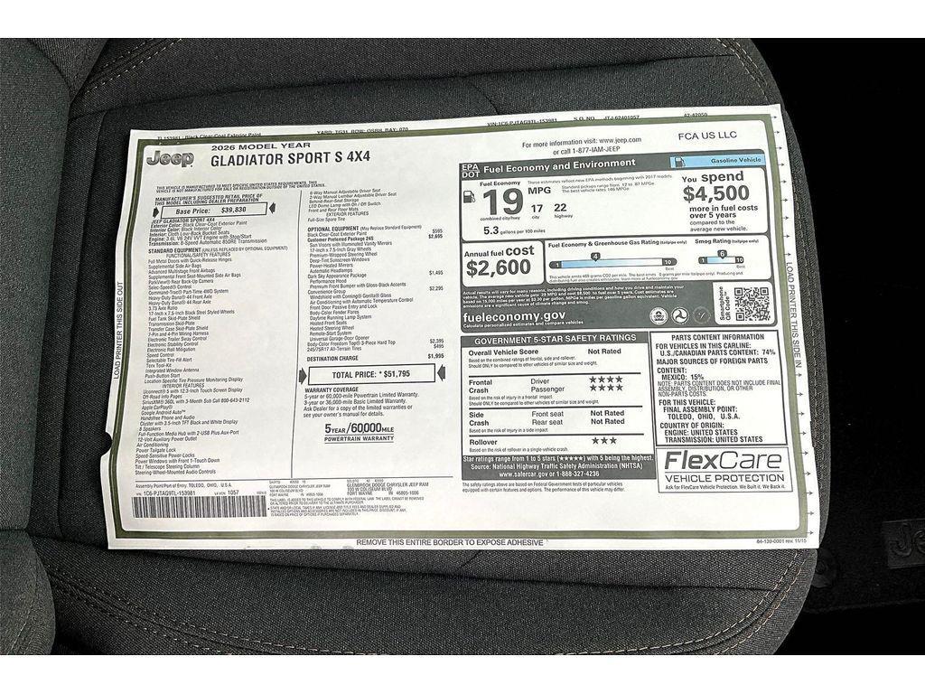 new 2026 Jeep Gladiator car, priced at $47,066