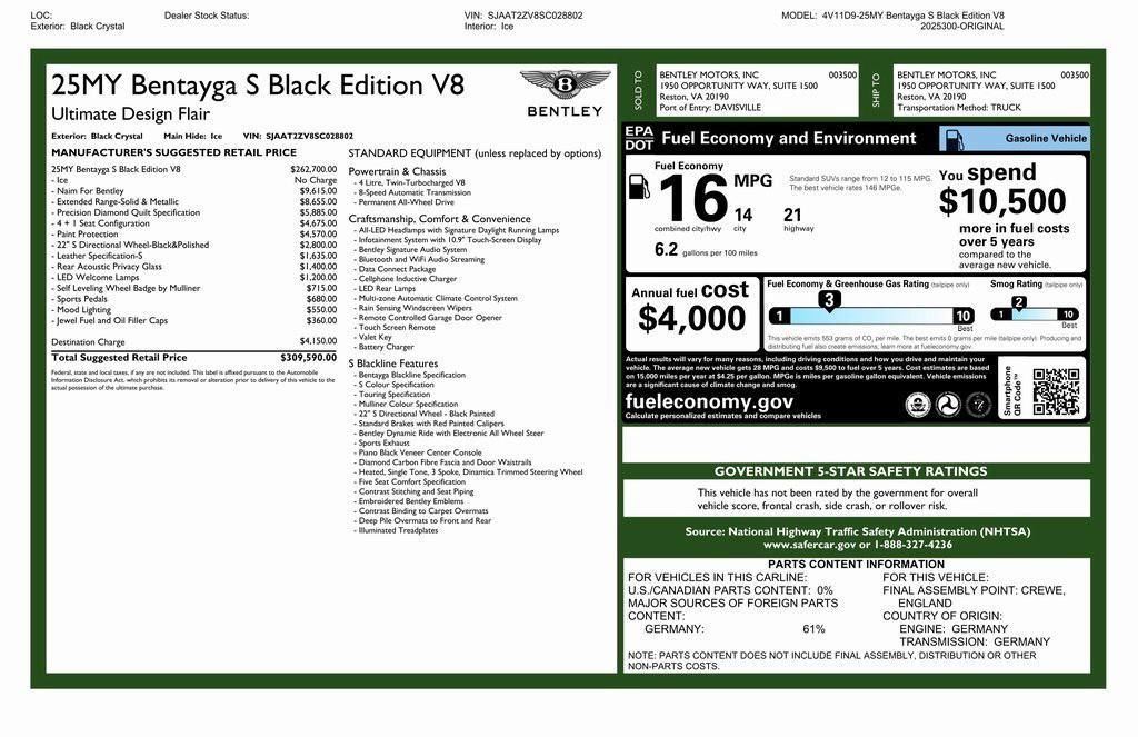 used 2025 Bentley Bentayga car, priced at $258,437