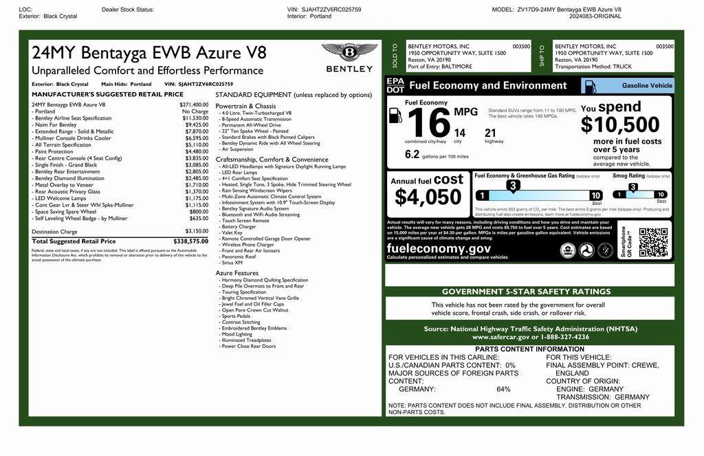 used 2024 Bentley Bentayga car, priced at $200,714