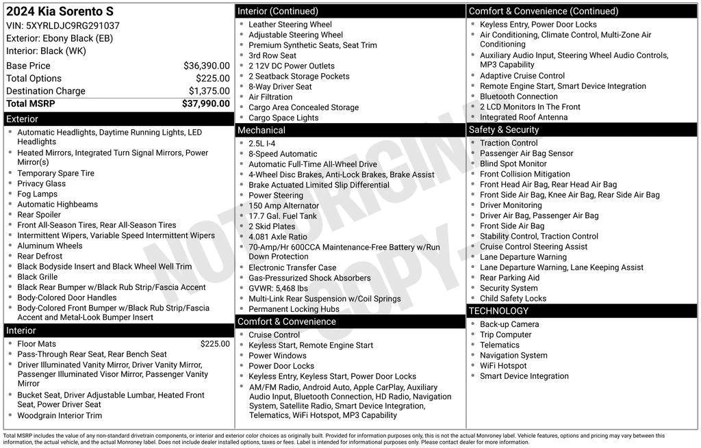 used 2024 Kia Sorento car, priced at $24,758
