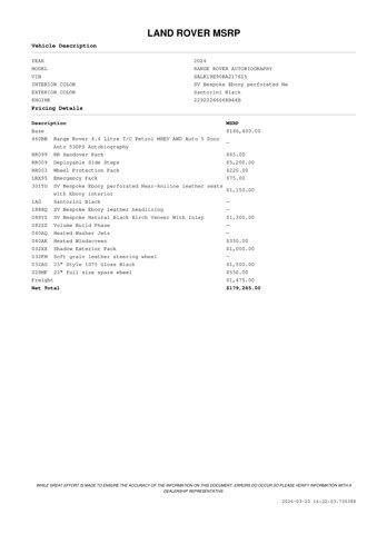 used 2024 Land Rover Range Rover car, priced at $129,971