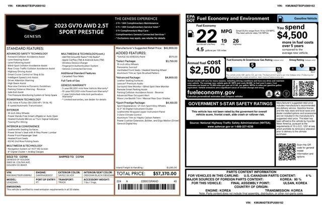 used 2023 Genesis GV70 car, priced at $35,671