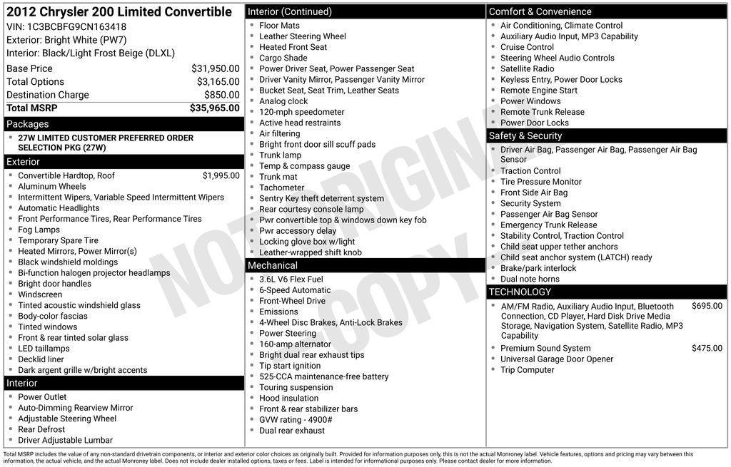 used 2012 Chrysler 200 car, priced at $9,975