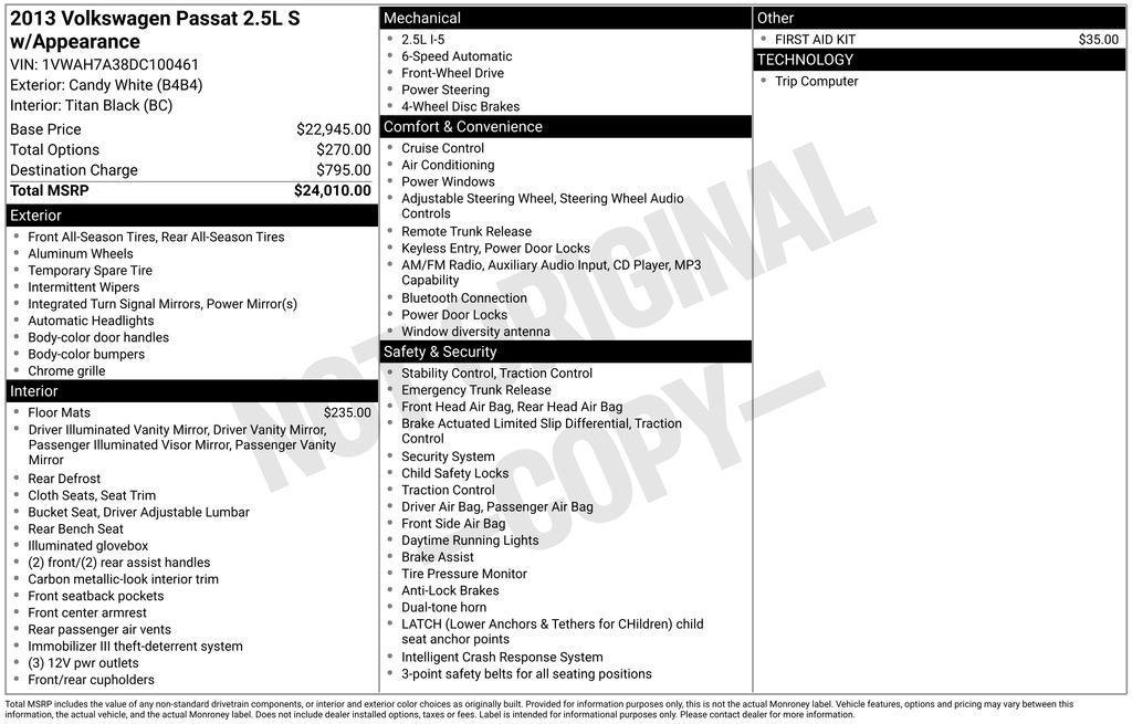 used 2013 Volkswagen Passat car, priced at $8,497