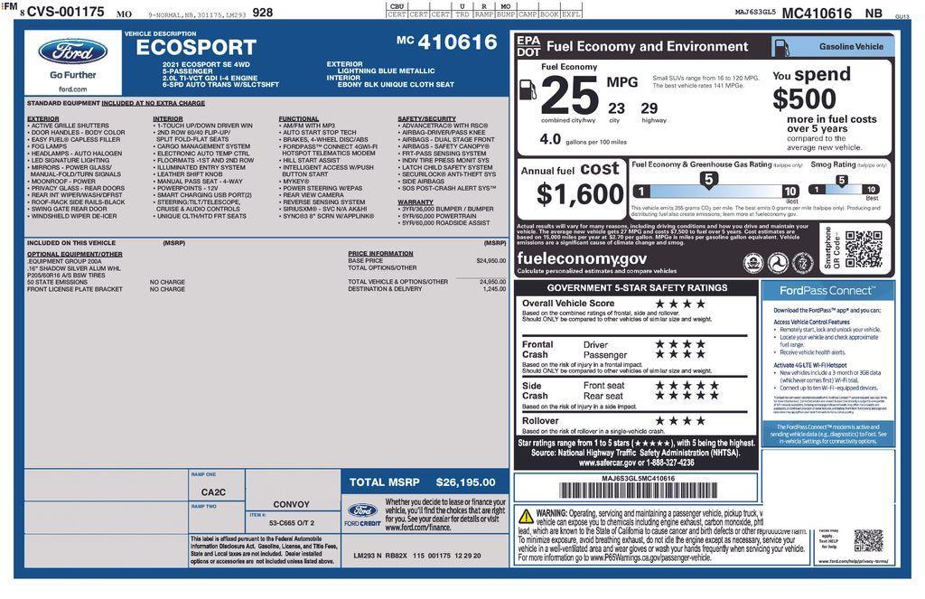 used 2021 Ford EcoSport car, priced at $10,997