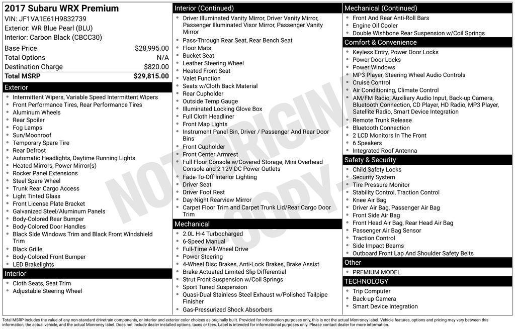 used 2017 Subaru WRX car, priced at $17,901