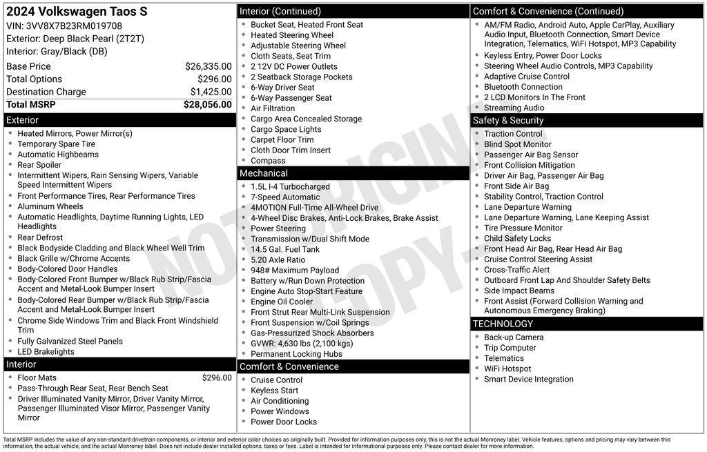 used 2024 Volkswagen Taos car, priced at $19,488