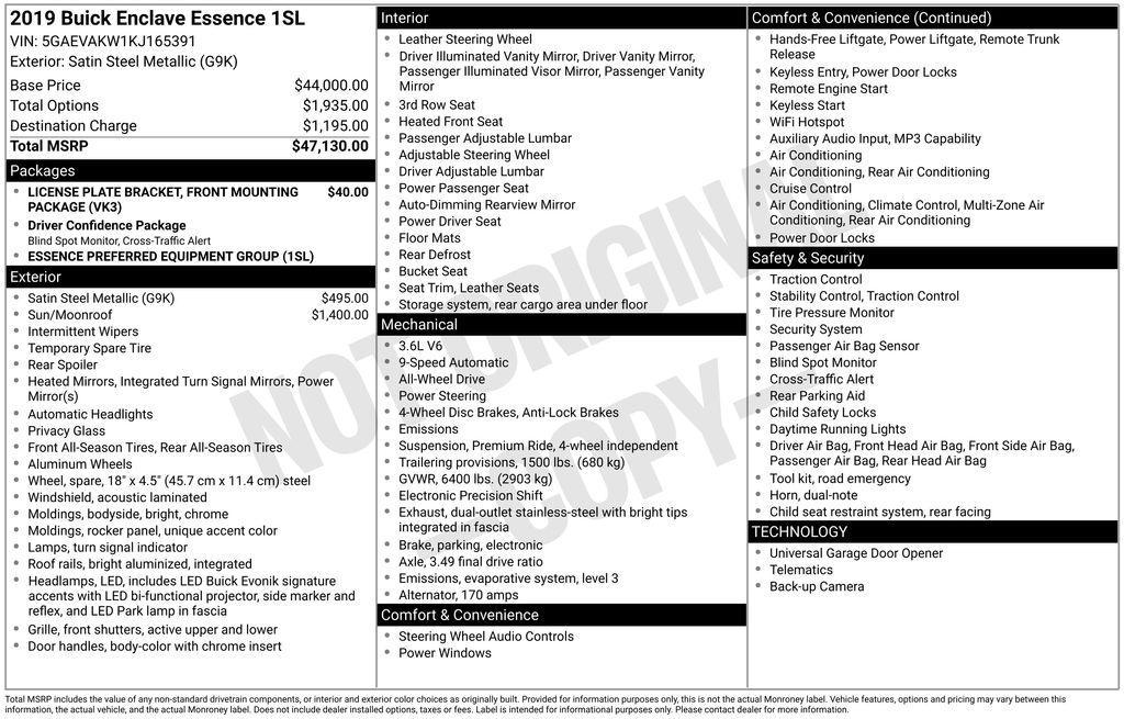 used 2019 Buick Enclave car, priced at $13,520