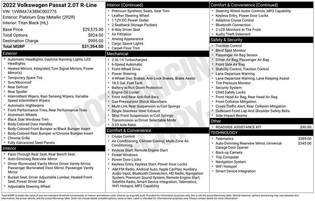 used 2022 Volkswagen Passat car, priced at $19,155