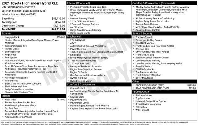 used 2021 Toyota Highlander Hybrid car