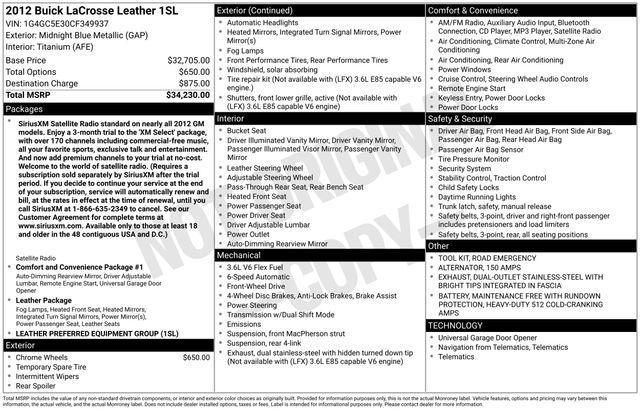 used 2012 Buick LaCrosse car, priced at $9,800