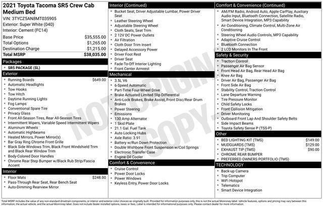 used 2021 Toyota Tacoma car, priced at $32,770