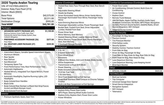 used 2020 Toyota Avalon car, priced at $26,589