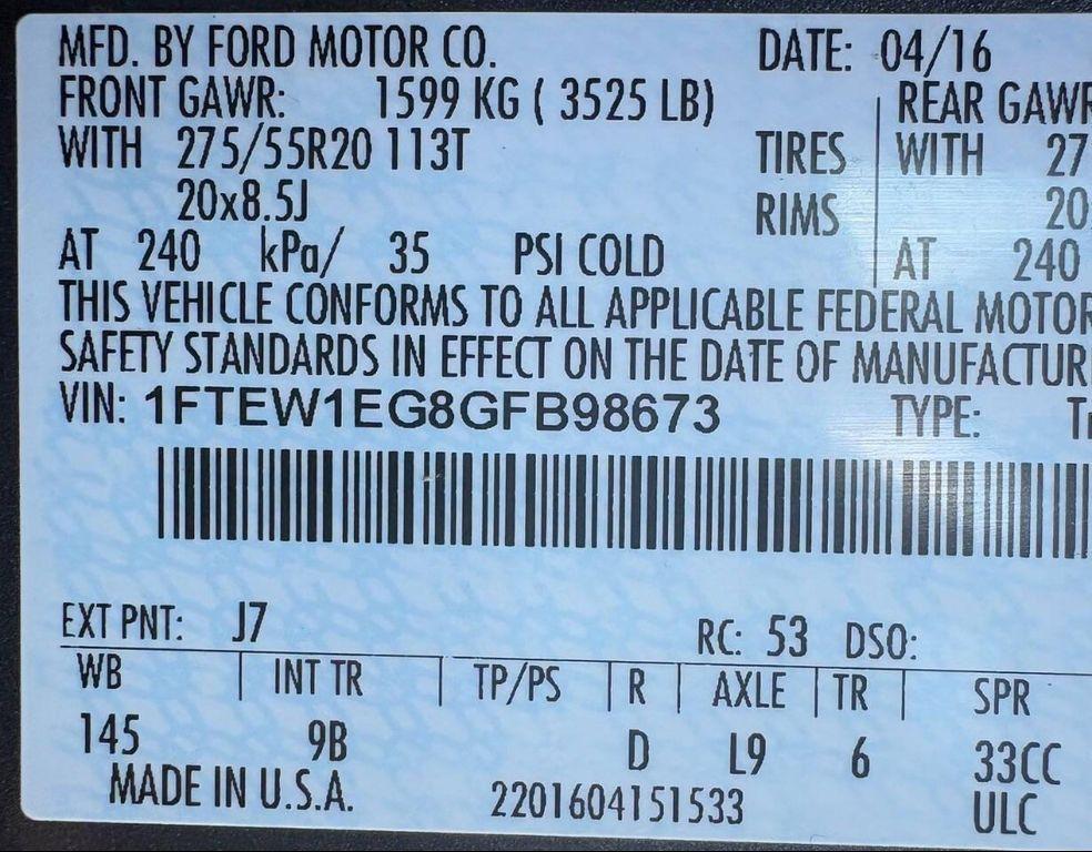 used 2016 Ford F-150 car, priced at $19,999