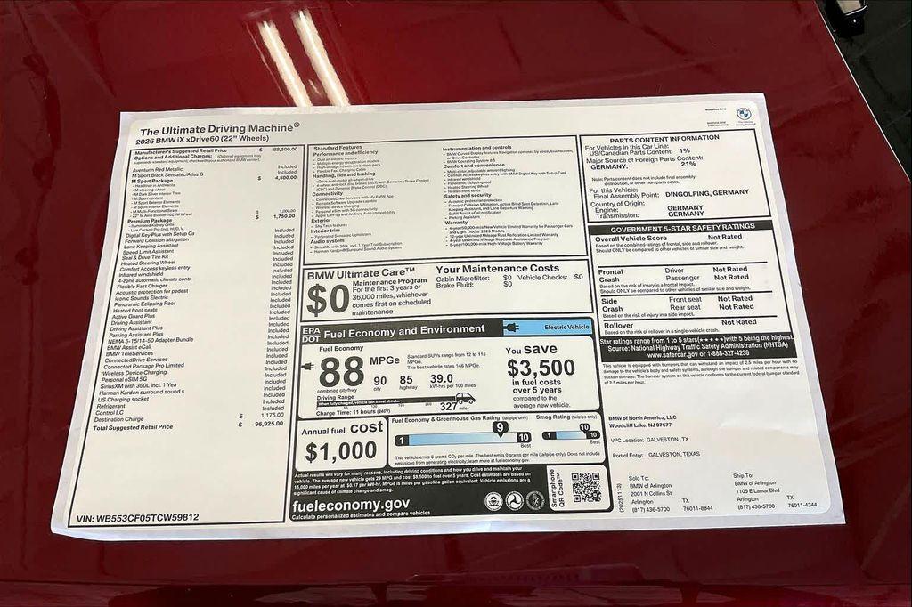 new 2026 BMW iX car, priced at $96,925