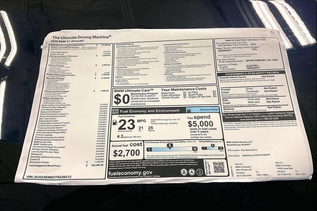 new 2026 BMW X7 car, priced at $102,450