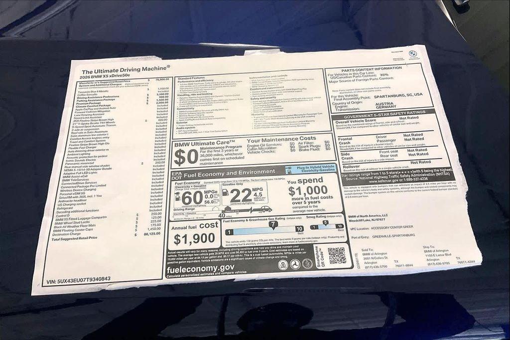 new 2026 BMW X5 PHEV car, priced at $88,125