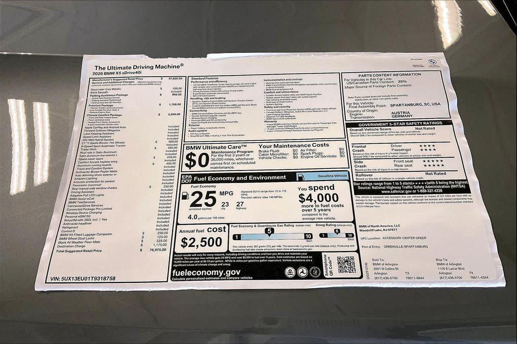 new 2026 BMW X5 car, priced at $76,975