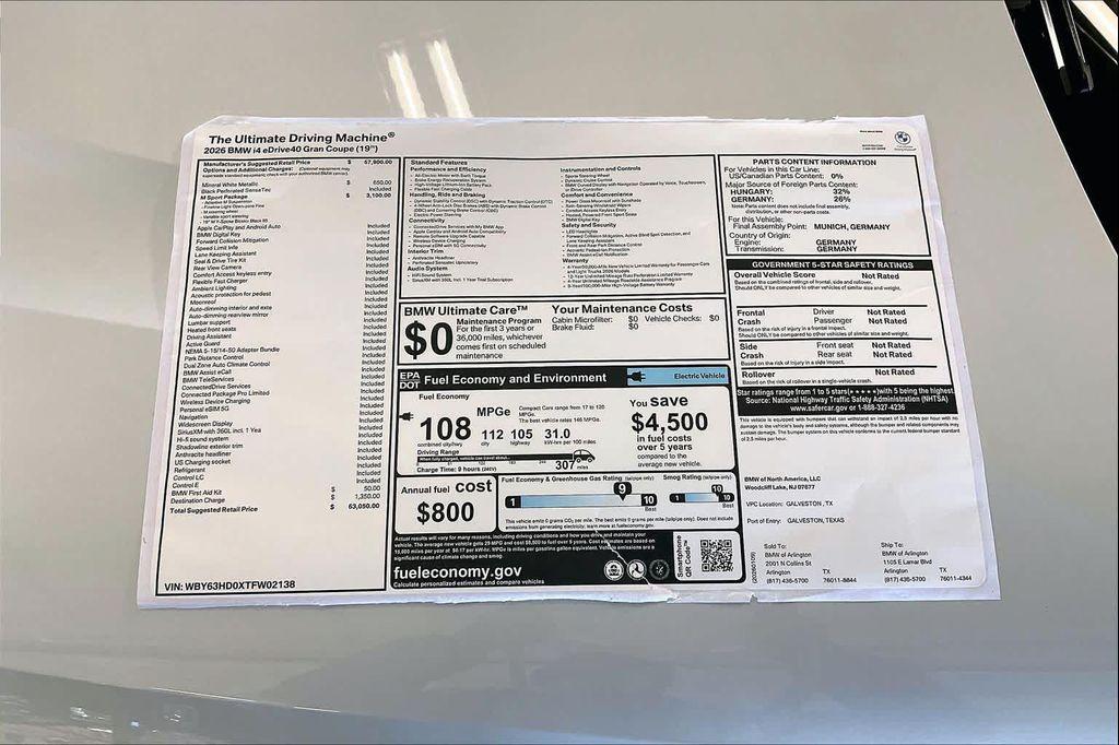 new 2026 BMW i4 Gran Coupe car, priced at $63,050