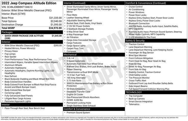used 2022 Jeep Compass car, priced at $22,394