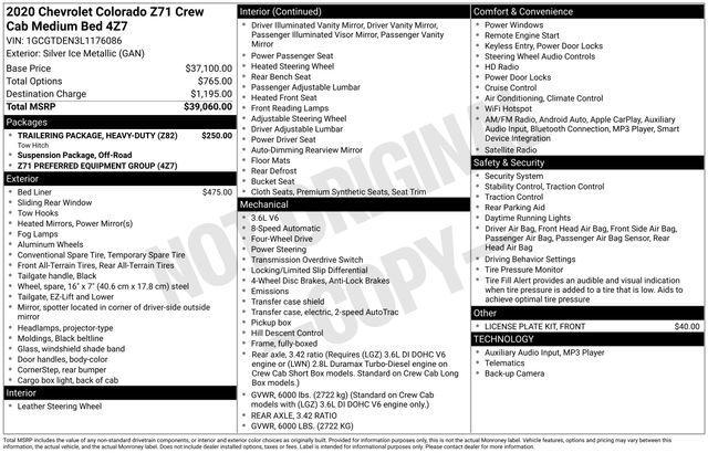 used 2020 Chevrolet Colorado car, priced at $30,050