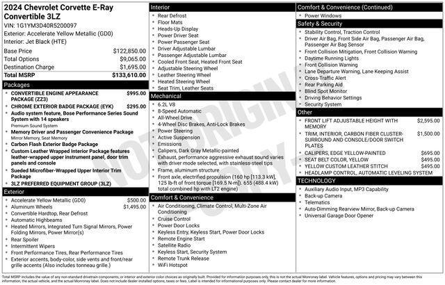 used 2024 Chevrolet Corvette E-Ray car, priced at $108,791